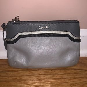 Coach leather wristlet, triple gray